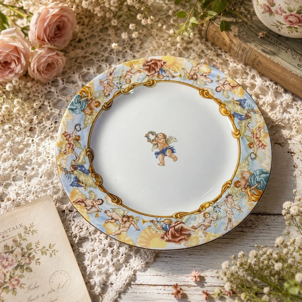 Omnibus Fitz and Floyd Habitat Americana Cherub Plate 1994 Vintage Angels 10.25